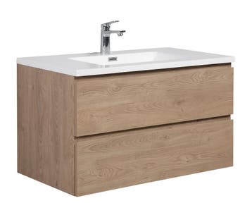 Badkamermeubel Set Angela 90cm Kastanje Eiken Badmeubel, Verzenden, Nieuw, Wastafelkast