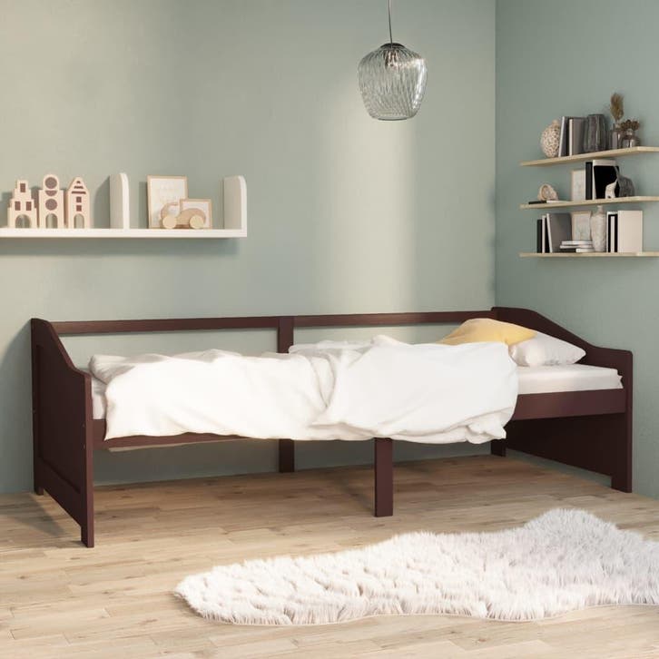 vidaXL Bedbank 3-zits massief grenenhout donkerbruin 90x200, Huis en Inrichting, Slaapkamer | Bedden, 90 cm, 200 cm, Bruin, Eenpersoons
