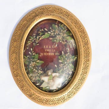 Hoofd ornament - Antieke ingelijste Art Nouveau bruidskrans,