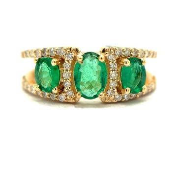 Ring - 14 karaat Geel goud - 1.31ct. tw. Smaragd - Diamant, Nieuw
