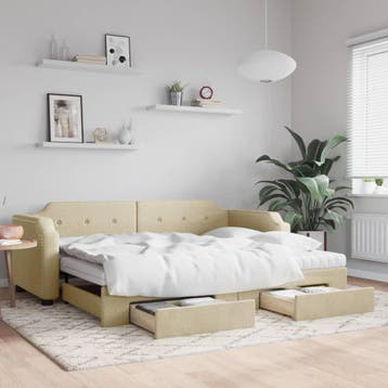 vidaXL Slaapbank met onderschuifbed en lades 90x200 cm stof, 90 cm, Eenpersoons, Verzenden, Nieuw