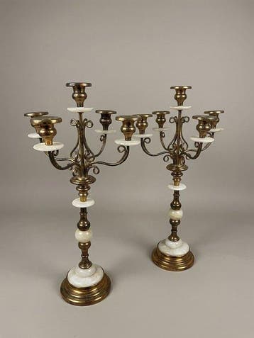 Kaarsenhouder (2) - Brons, Marmer