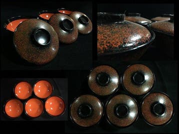 Set of 5 Vintage Japanese Tsugaru-nuri Lacquerware Bowls