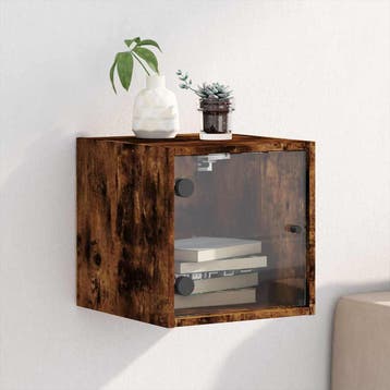 vidaXL Nachtkastje met glazen deur 35x37x35 cm gerookt, Minder dan 45 cm, Verzenden, Nieuw, Minder dan 55 cm