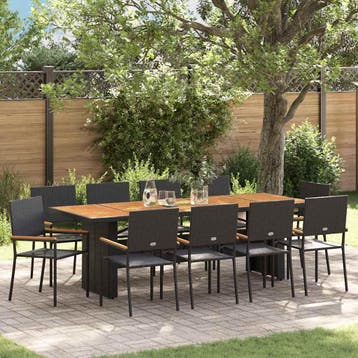 vidaXL Tuin eettafelset 11 st Zwart poly rattan, Verzenden, Nieuw, Meer dan 8 zitplaatsen