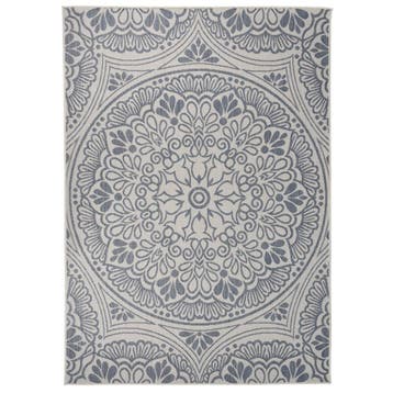 vidaXL Buitenkleed met patroon platgeweven 140x200 cm blauw, Verzenden, Nieuw, Blauw