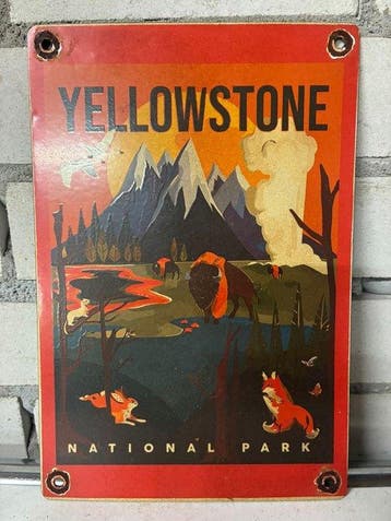 Emaille bord – Yellowstone National Park – vintage USA, Antiek en Kunst, Antiek | Wandborden en Tegels
