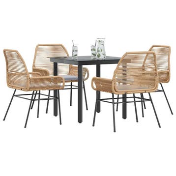 vidaXL 5-delige Tuinset met kussens poly rattan glas bruin, Verzenden, Nieuw, 4 zitplaatsen, Tuinset