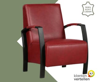 Leren fauteuil Glory - Granada Rouge (rood), Nieuw, Ophalen of Verzenden, 50 tot 75 cm, Industrieel, Modern