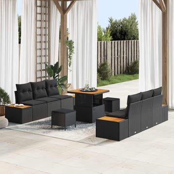 vidaXL Tuinbankenset 9 st 8-Aantal zitplaatsen Zwart Poly, Verzenden, Nieuw, Rotan, Meer dan 8 zitplaatsen