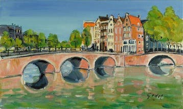 Pierre Godet (1940-2023) - Le pont de briques à Amsterdam, Antiek en Kunst