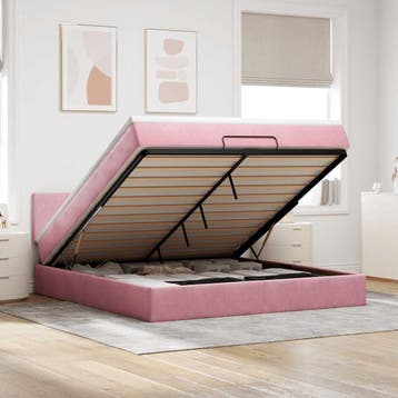 vidaXL Bed poef met matras en LEDs 180x200 cm fluweel roze, Eenpersoons, Verzenden, Nieuw, 80 cm