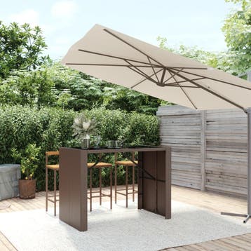 vidaXL Bartafel met glazen blad 145x80x110 cm poly rattan, Tuin en Terras, Tuintafels, Verzenden, Nieuw