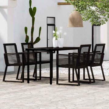 vidaXL 5-delige Tuinset zwart, 4 zitplaatsen, Verzenden, Nieuw, Rvs