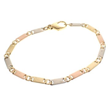Tricolor gouden gematteerde schakelarmband, Ophalen of Verzenden, Gebruikt, Goud, Goud