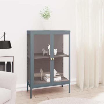 vidaXL Dressoir 75x35x105 cm staal en glas antracietkleurig, Verzenden, Nieuw, 50 tot 100 cm, Metaal