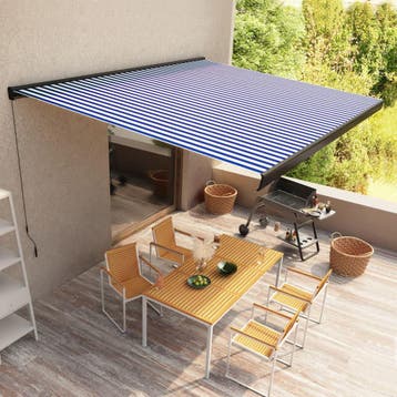 vidaXL Luifel handmatig 400x300 cm blauw en wit, Verzenden, Nieuw