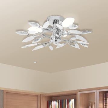 vidaXL Plafondlamp met kristal bladeren 3xE14 acryl wit en, Huis en Inrichting, Lampen | Plafondlampen, Verzenden, Nieuw