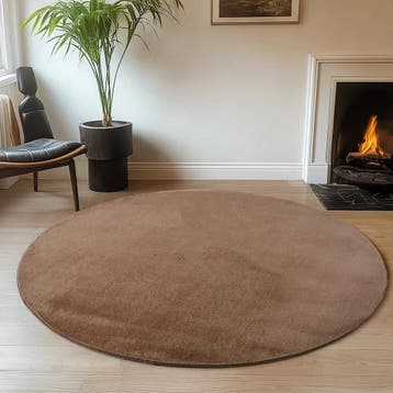 Rond Wasbaar Vloerkleed | Joy | Uni | Mokkabruin | 80x80 cm, Verzenden, Nieuw