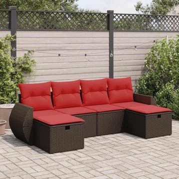vidaXL 6-delige Loungeset met kussens poly rattan bruin, Verzenden, Nieuw, Loungeset