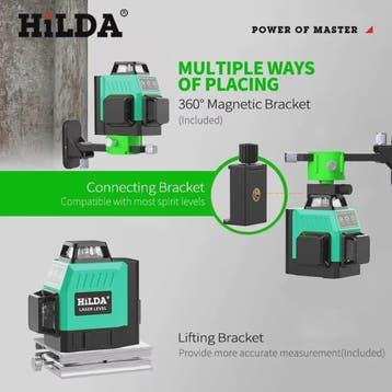 HILDA 3D Laser Waterpas - 12 Groene Lijnen, Zelfnivellerend,, Verzenden, Nieuw