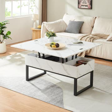 Salontafel Rauli marmerlook wit en zwart 100x50x47 cm [en.ca, Verzenden, Nieuw