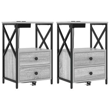 vidaXL Nachtkastje 2 st Grijs Sonoma 40 x 31 x 60 cm Bewerkt, Minder dan 45 cm, Verzenden, Nieuw, 55 tot 70 cm