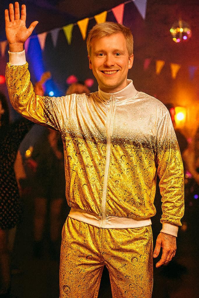 Bier Trainingspak – Goud/Wit - Unisex - Maat XL, Kleding | Heren, Carnavalskleding en Feestkleding, Nieuw, Maat 56/58 (XL), Ophalen of Verzenden