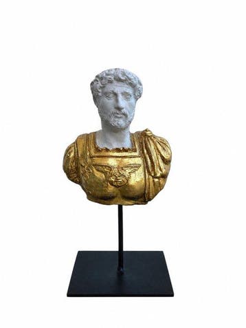 Figuur - Busto Adriano - 25 cm - marmerpoeder, Antiek en Kunst