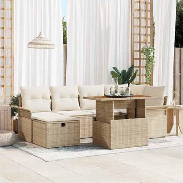 vidaXL Tuin Sofa Set 7 st Beige poly rattan, Verzenden, Nieuw, Rotan, 7 zitplaatsen