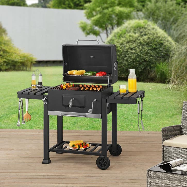 Houtskool BBQ Arnad met deksel 105x135x47,5 cm zwart casa.pr, Tuin en Terras, Houtskoolbarbecues, Verzenden