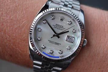 Horloge Rolex Datejust 36 MOP Diamond Dail, 04/18 Full set, Sieraden, Tassen en Uiterlijk, Horloges | Dames, Staal, Polshorloge