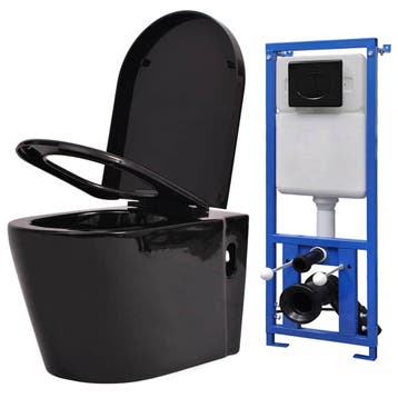 vidaXL Hangend toilet met verborgen stortbak keramiek zwart, Doe-het-zelf en Verbouw, Verzenden, Nieuw