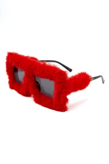 KIMU® Vierkant Bont Zonnebril Rood Montuur Kunststof Zwarte, Ophalen of Verzenden, Nieuw, Feestartikel, Carnaval