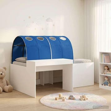 vidaXL Bed met Tunnel 3 st Wit en Blauw Bewerkt hout, Verzenden, Nieuw, Bruin, Hout