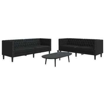 vidaXL 2-delige Loungeset Chesterfield-stijl kunstleer zwart, Verzenden, Nieuw, Vierpersoons of meer, Leer