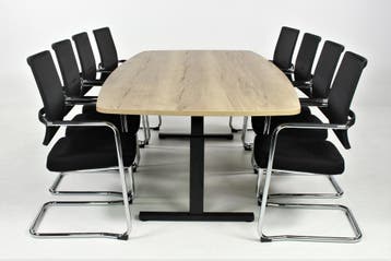 Vergadertafel BOOTVORMIG model, 260x120 cm natuur, Ophalen of Verzenden, Nieuw in verpakking, Bureau