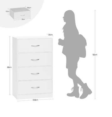 Witte Ladekast 54,8 cm – Smalle Opbergkast met 4 Lades, Huis en Inrichting, Kasten | Dressoirs, Verzenden, Nieuw