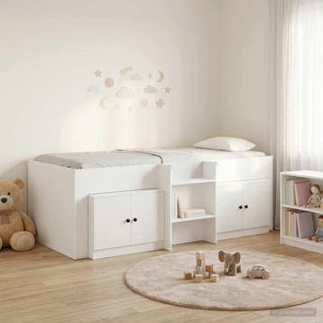 vidaXL Loft Bed Frame met Kast met opslag 3 st Wit Bewerkt, Verzenden, Nieuw, Wit, Hout