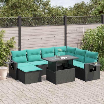 vidaXL 8-delige tuinbankset met kussens, zwart polyrotan, Verzenden, Nieuw