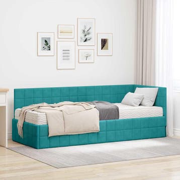 vidaXL Hoekbedframe met Matras 2 st Turquoise 80 x 200 cm, Verzenden, Nieuw, Eenpersoons, Stof