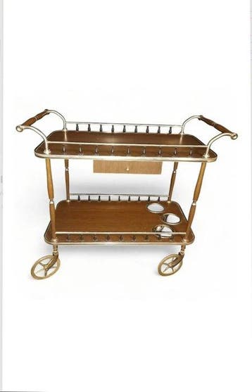 Serveerwagen - hout, verguld messing - Vintage karretje uit