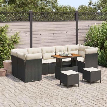 vidaXL Tuinbankenset 10 pcs Zwart poly rattan, Verzenden, Nieuw, Rotan