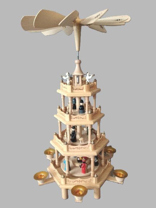 Kerstbeeldje - Draaiende kerstpyramide, 4 verdiepingen - 52, Antiek en Kunst, Antiek | Boeken en Bijbels