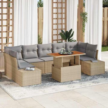 vidaXL Tuinbankenset 8 st Beige poly rattan, Verzenden, Nieuw, Rotan, 8 zitplaatsen