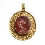 Oud-Romeins Goud, Kornalijn Hanger met intaglio van een, Antiek en Kunst