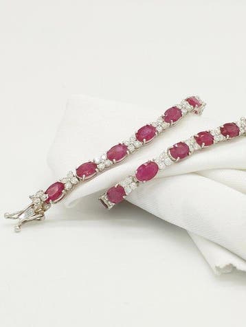 Armband - 18 karaat Witgoud Robijn - Diamant, Nieuw