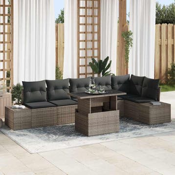 vidaXL Tuin Sofa Set 7 st Grijs poly rattan, Verzenden, Nieuw, 7 zitplaatsen