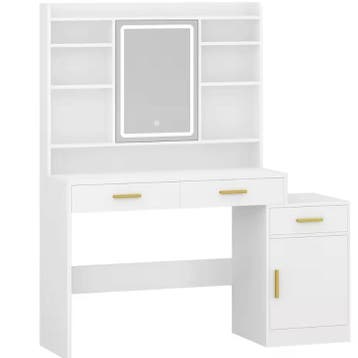 Kaptafel met LED Spiegel – Make-up Tafel met Lades en Kast, Verzenden, Nieuw