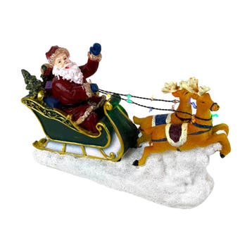 Kerstdorp decoratie - Kerstman op slee met rendieren en, Ophalen of Verzenden, Nieuw